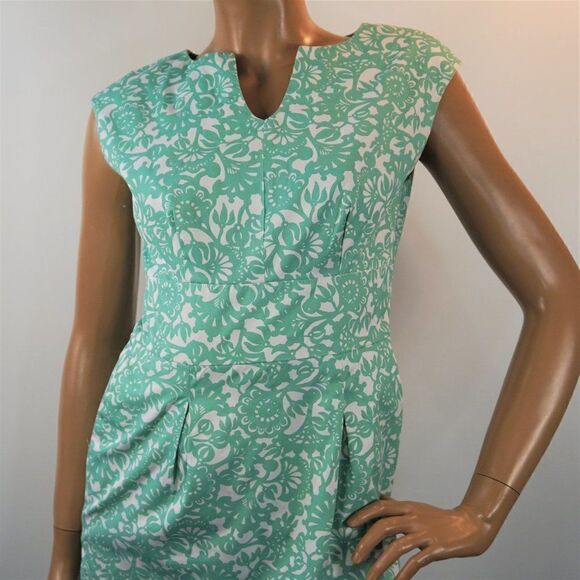 Merona Floral Paisley Dress Empire Waist Side Zip Pullover Sz 2 Aqua Green White - Picture 5 of 9